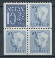 Sweden 1957 Facit # 395, 466. Gustaf VI Adolf, Type II, Type RV, 4-block From Booklet HA 6, Se Scann, MNH (**) - Ongebruikt