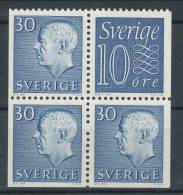 Sweden 1961 Facit # 395, 421. Gustaf VI Adolf, Type III, Type RH, 4-block From Booklet HA 8, Se Scann, MNH (**) - Unused Stamps