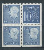 Sweden 1961 Facit # 395, 421. Gustaf VI Adolf, Type III, Type RH, 4-block From Booklet HA 8, Se Scann, MNH (**) - Nuovi