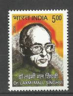 INDIA, 2008, Dr Laxmi Mall Singhvi, (Jurist And Constitutional Expert), MNH, (**) - Neufs