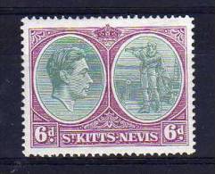 St Kitts Nevis - 1944 - 6d Definitive (Perf 14 Ordinary Paper) - MH - St.Christopher-Nevis-Anguilla (...-1980)