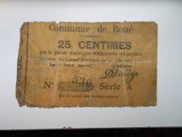 Aisne 02 Boué , 1ère Guerre Mondiale 25 Centimes - Bons & Nécessité