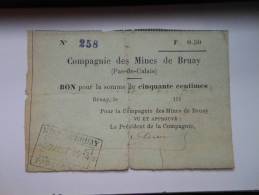 Pas-de-Calais 62 MINES De Bruay , 1ère Guerre Mondiale 50 Centimes RR - Bonds & Basic Needs