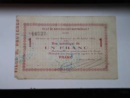 Aisne 02 Bruyères-et-Montbérault , 1ère Guerre Mondiale 1 Franc R - Bons & Nécessité