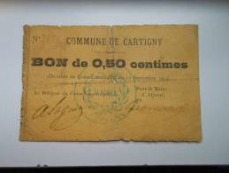 Somme 80 Cartigny , 1ère Guerre Mondiale 50 Centimes - Bons & Nécessité