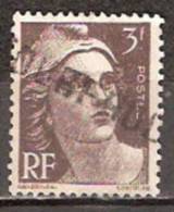 Timbre France Y&T N° 715 (03) Obl.  Marianne De Gandon.  3 F. Brun Foncé. Cote 0,15 € - 1945-54 Marianne De Gandon