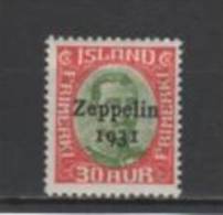 (SA0581) ICELAND, 1931 (Zeppelin 1931, 30a., Red And Green, Overprint). Mi # 147. MNH** Stamp - Neufs