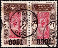 TOGO CAD Obl Cancel Stempel PALIME 24-02-1925 S/ Paire Horiz. YT 106 : 15c (brun Et Rose) Indigène Sur Palmier Kpalimé - Used Stamps