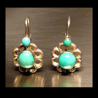 - Anciennes Boucles Florales Magyar En Argent Et Turquoises  /Old Hungarian Silver And Turquese Earrings - Ohrringe