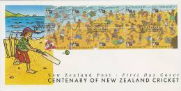 New Zealand 1994 Centenary Of New Zealand Cricket Booklet Pane FDC - FDC