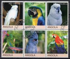 Angola 2000 Birds - Parrots Block Of 6 CTO - Angola