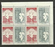 Turkey; 1958 20th Anniv. Of The Death Of Ataturk (Block Of 4) - Unused Stamps