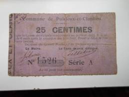 Aisne 02 Puisieux-et-Clanlieu , 1ère Guerre Mondiale 25 Centimes R - Bonos