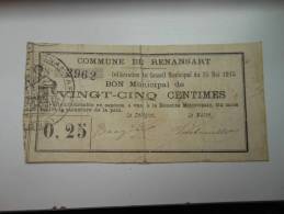 Aisne 02 Renansart , 1ère Guerre Mondiale 25 Centimes R - Notgeld
