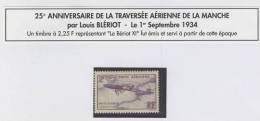 Timbre* LOUIS BLERIOT # TRAVERSEE MANCHE # 25 EME ANNIVERSAIRE # 1934 # TIMBRE N° 7 # POSTE AERIENNE - 1927-1959 Postfris