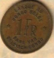 CONGO BELGIUM 1 FRANC INSCRIPTIONS FRONT ELEPHANT ANIMAL BACK 1944 KM26 READ DESCRIPTION CAREFULLY !!! - 1934-1945: Leopoldo III