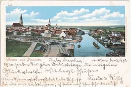 Gruss Aus Anklam Gesamtansicht über Peene Hafen Bahn Gleisanlage Color Litho 3.9.1902 Gelaufen - Anklam