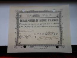 Cantal 15 Saint-Martin-Valmeroux Maison J.M. Chanut , 1ère Guerre Mondiale 2 Francs ANNULE + QUALITE ! - Bons & Nécessité