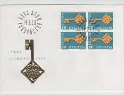 Switzerland FDC In Block Of 4 14-3-1968 EUROPA CEPT With Cachet - 1968