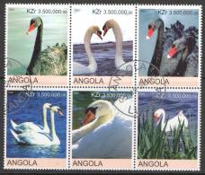 Angola 2000 Swans Block Of 6 CTO - Angola