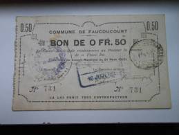 Aisne 02 Faucoucourt , 1ère Guerre Mondiale 50 Centimes R - Bons & Nécessité