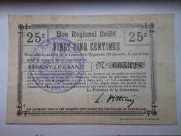 Aisne 02 Essigny-le-grand , 1ère Guerre Mondiale 25 Centimes BRU QUALITE ! - Bonos