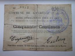 Pas-de-Calais 62 Gavrelle , 1ère Guerre Mondiale 50 Centimes R1 - Bons & Nécessité