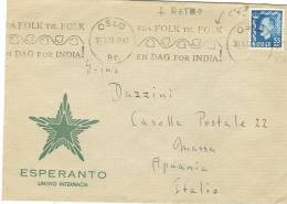 ESPERANTO, LINGUO INTERNACIA, BUSTA VIAGGIATA OSLO / ITALIA, 1953, CON ERINNOFILO CHIUDILETTERA , - Esperanto