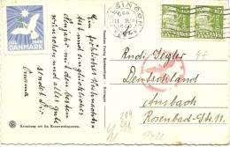 LPU5 -  DANEMARK CPA VOYAGEE HELSINGOR / ANSBACH 11/12/1940 - VIGNETTE DE JUILLET 1940 - Storia Postale