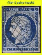 N° 4 CÉRÈS IIe RÉPUBLIQUE 1850 - BLEU FONCÉ / BLEU NOIR - OBLITÉRÉ ST / B - GRILLE - - 1849-1850 Cérès