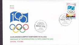 Turkey Ersttag Brief FDC Cover 1994 Internationales Olympisches Komitee (IOC) - FDC