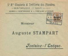 515/20 - Enveloppe GENTBRUGGE TP Germania Censure Des Etapes De GENT 1916 Vers FONTAINE L ´ EVEQUE - OC26/37 Etappengebiet