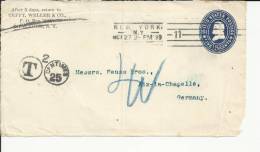 USA FRONTAL DE ENTERO POSTAL TASADO DE NEW YPORK A AIX LE CHAPELLE 1899 - ...-1900