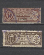 513A-SELLOS FALANGE SINDICATO CNS  LOCAL VALENCIA.SPAIN CIVIL WAR.2 PESETAS DIFERENTES CIFRAS DISTINTAS,2 CON Y SIN BOLA - Nationalistische Ausgaben