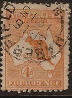 AUSTRALIA 1913 4d Orange-yellow Roo U SG 6a PS217 - Used Stamps