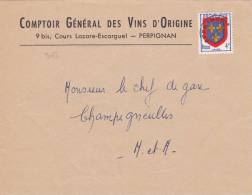 9042# PREOBLITERE N° 105 ANJOU / LETTRE VINS ORIGINE PERPIGNAN PYRENEES ORIENTALES CHAMPIGNEULLES MEURTHE CHEF DE GARE - 1953-1960