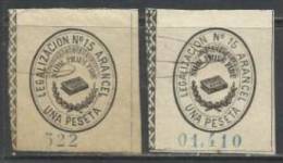 9187- 2 SELLOS FISCALES DIFERENTES CIFRA GRUESA Y PEQUEÑA LEGALIZACION ARANCELES - Revenue Stamps