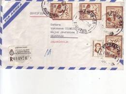 SKI JUMP-1 P-TWO PAIRS-REGISTERED-AIRMAIL-COVER-ARGENTINA -YUGOSLAVIA-POSTMARK-ESCOBAR-ARGENTINA-1974 - Posta Aerea