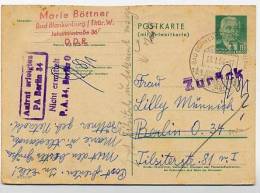 DDR  P70 IF  Frage-Postkarte III/18/97  Bad Blankenburg - Berlin  ZURÜCK 1964 ! - Cartes Postales - Oblitérées