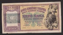 ALBANIA - BANCA Dello STATO D´ ALBANIA - 100 FRANGA (1945) - PROVISIONAL NOTE With OVERPRINT - Albanien