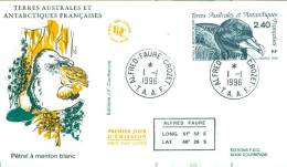 TAAF ENV  FDC 1996 PETREL A MANCHON BLANC - FDC