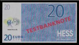 Test Note "HESS" Testnote, 20 EURO, Beids. Druck, RRR, UNC - Other & Unclassified