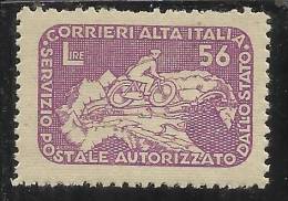 LUOGOTENENZA 1945 CORALIT  CICLISTA  LIRE 56 MNH - Mint/hinged