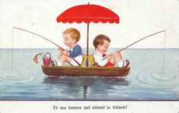 ENFANTS - Jolie Carte Fantaisie Enfants Pêchant Sur Une Barque Signée JOHN WILLS - Wills, John