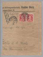 DR Danzig 1921-11-03 Grosser Briefteil Mit 2xMi#56 MEF - Cartas & Documentos