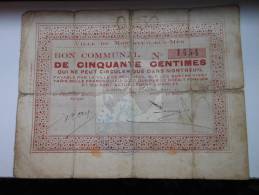 Pas-de-Calais 62 Montreuil-sur-mer , 1ère Guerre Mondiale 50 Centimes - Bons & Nécessité