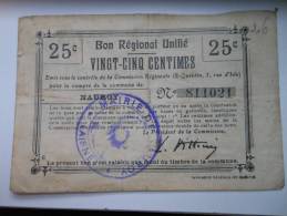 Aisne 02 Nauroy , 1ère Guerre Mondiale 25 Centimes BRU - Bons & Nécessité