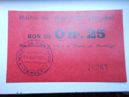 Vendée 85 Montaigu , 1ère Guerre Mondiale 25 Centimes Pr. NEUF ! - Bonos
