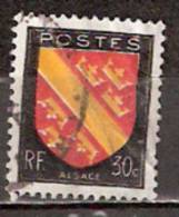 Timbre France Y&T N° 756 (03) Obl.  Armoiries D´Alsace.  30 C. Noir, Rouge Et Jaune. Cote 0,15 € - 1941-66 Coat Of Arms And Heraldry