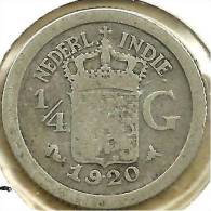 NETHERLANDS EAST INDIES 1/4 GULDEN SHIELD FRONT NATIVE WRITING BACK 1920 AG SILVER KM? READ DESCRIPTION CAREFULLY !!! - Niederländisch-Indien